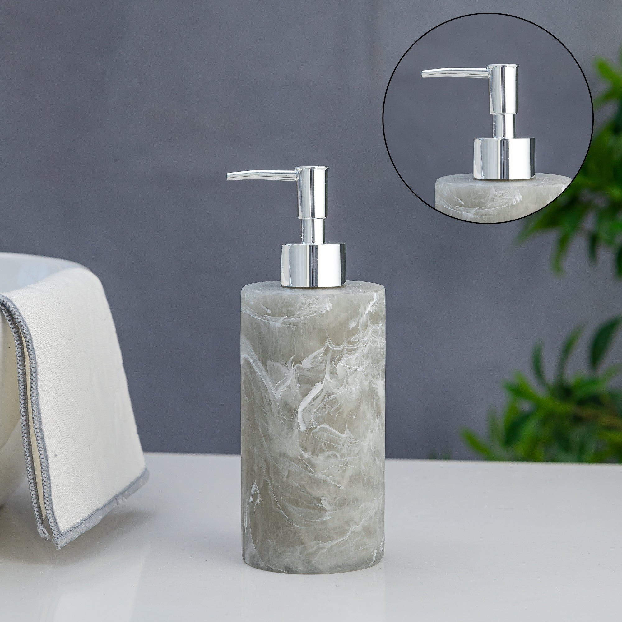 Exclusive Polyresin Soap Dispenser for Handwash for Bathroom Grey Marble - Pano