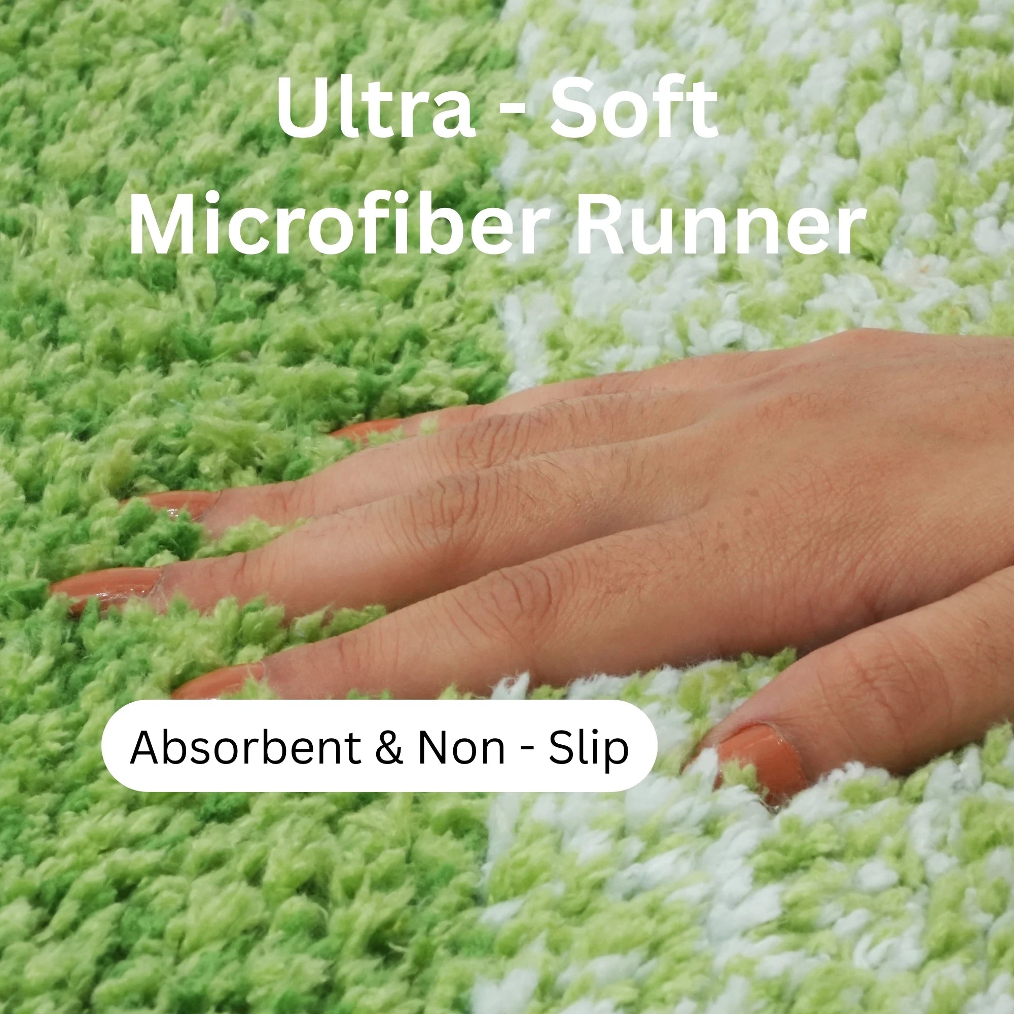 Textured Anti Skid Green Bathroom Washable Runner -Pano