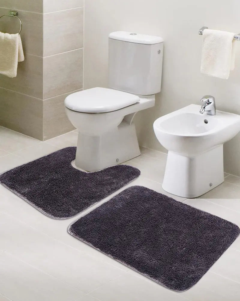 Sophia Anti Skid 2 Pcs Contour Bath Charcoal Rug