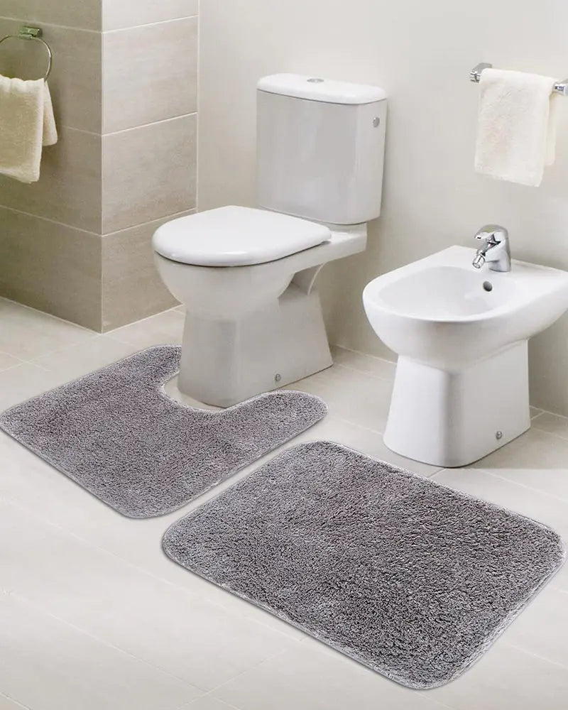 Sophia Anti Skid 2 Pcs Contour Bath Cool Grey Rug