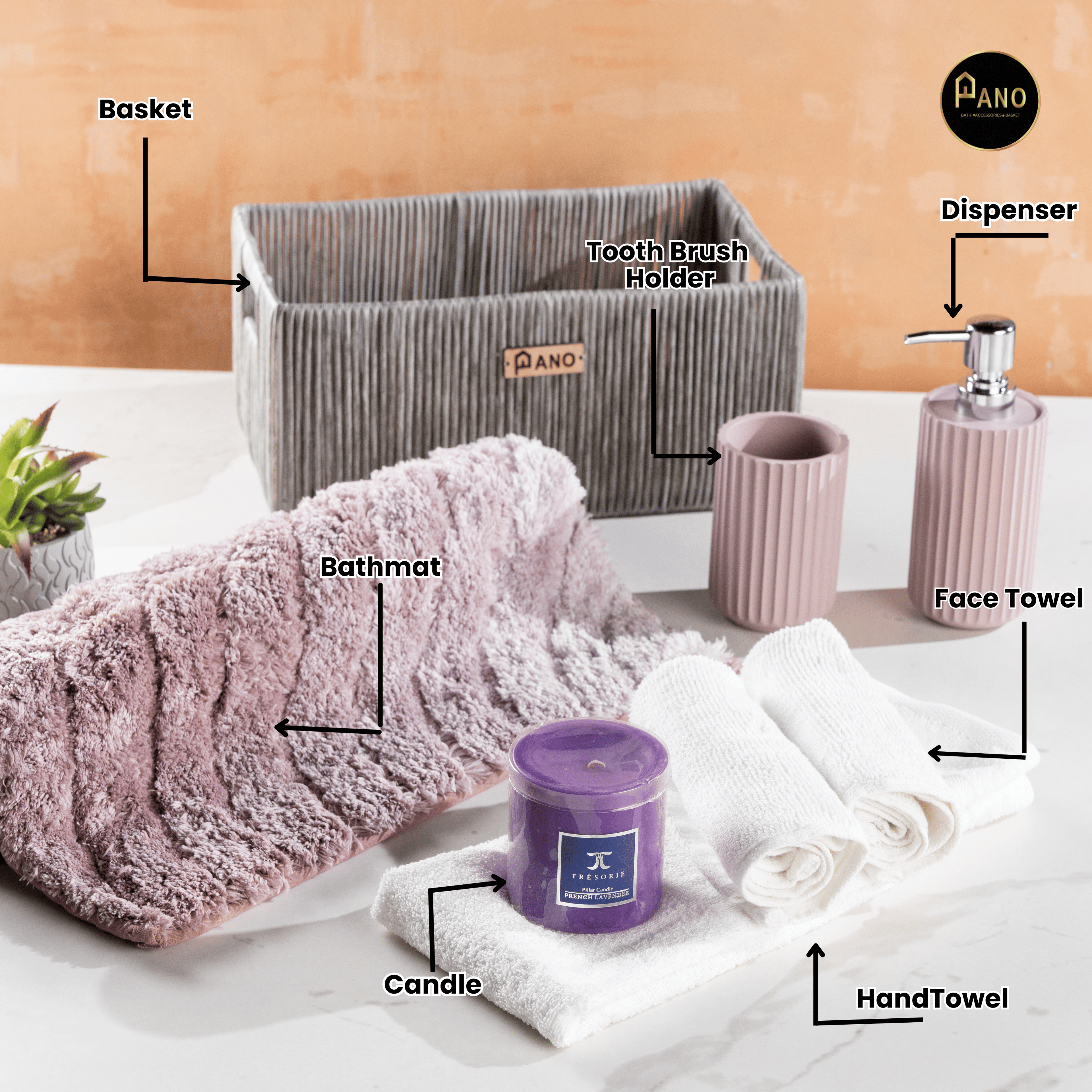 All in one Diwali Gift Combo with Soap Dispenser, Tumbler, 2 Face Towel & 1 Hand Towel & Decorative Candle - Pano