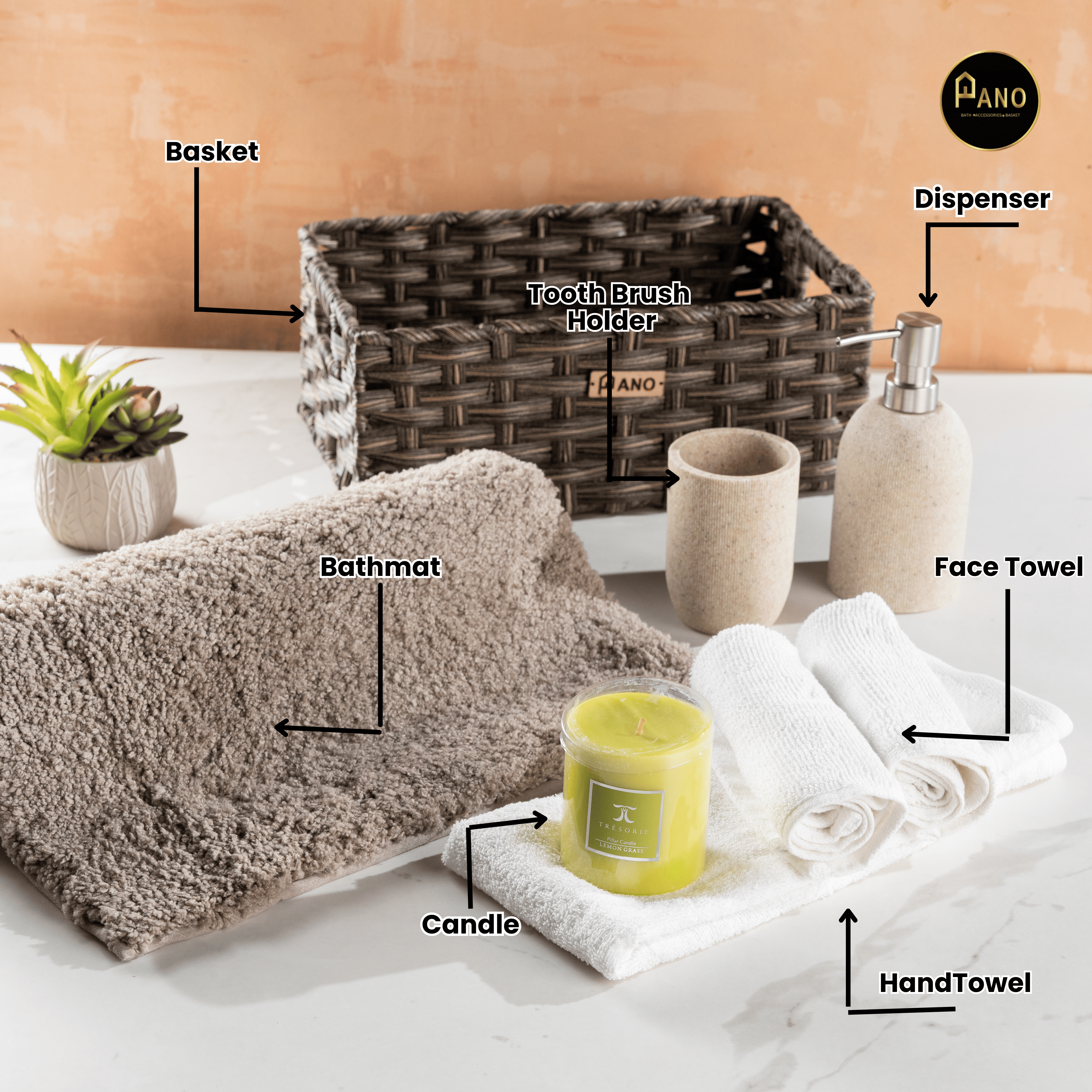 All in one Diwali Gift Combo with Soap Dispenser, Tumbler, 2 Face Towel & 1 Hand Towel & Decorative Candle - Pano