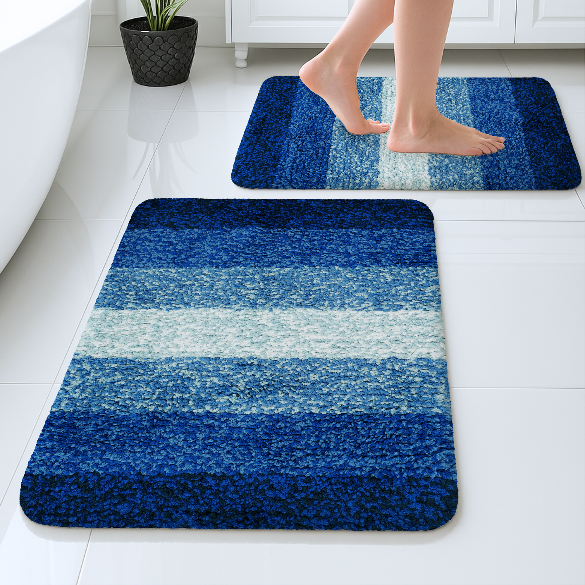 Textured Anti Skid Blue Bathmat