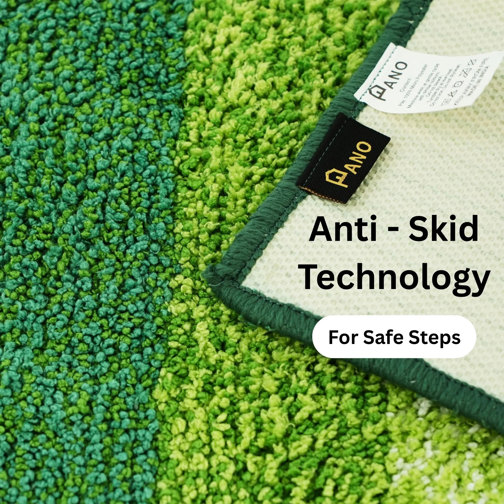 Textured Anti Skid Green Bathroom Washable Runner -Pano