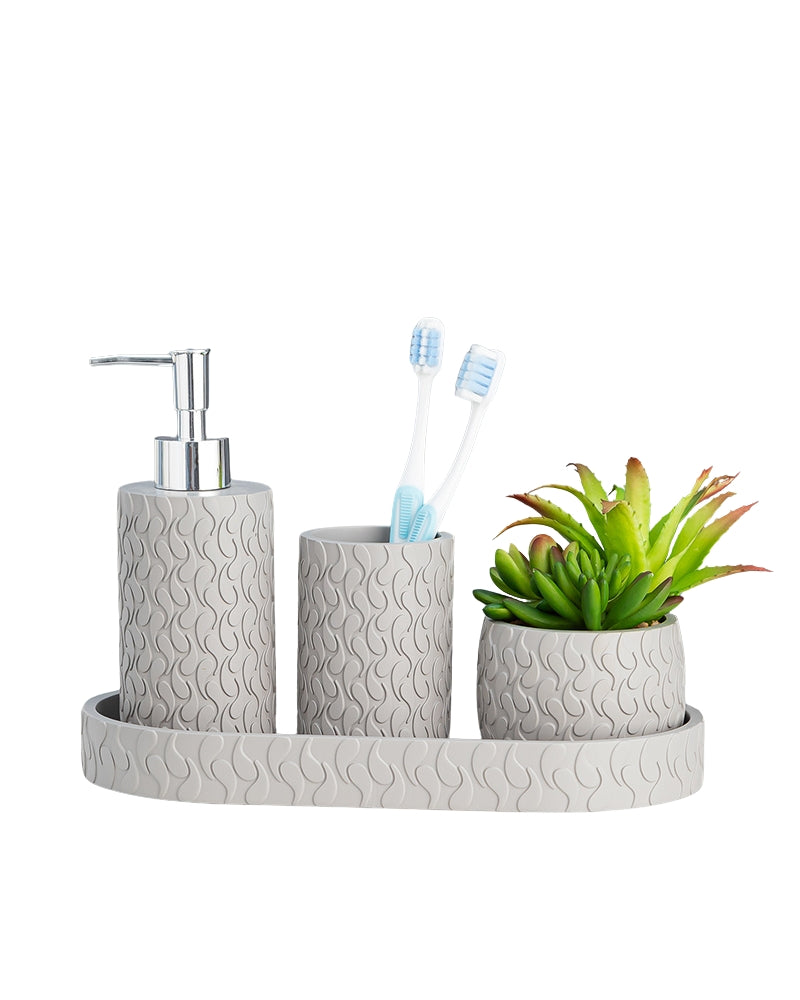 Exclusive Polyresin Bath Decor Bathroom Accessory Set of 4 Stone Grey - Pano