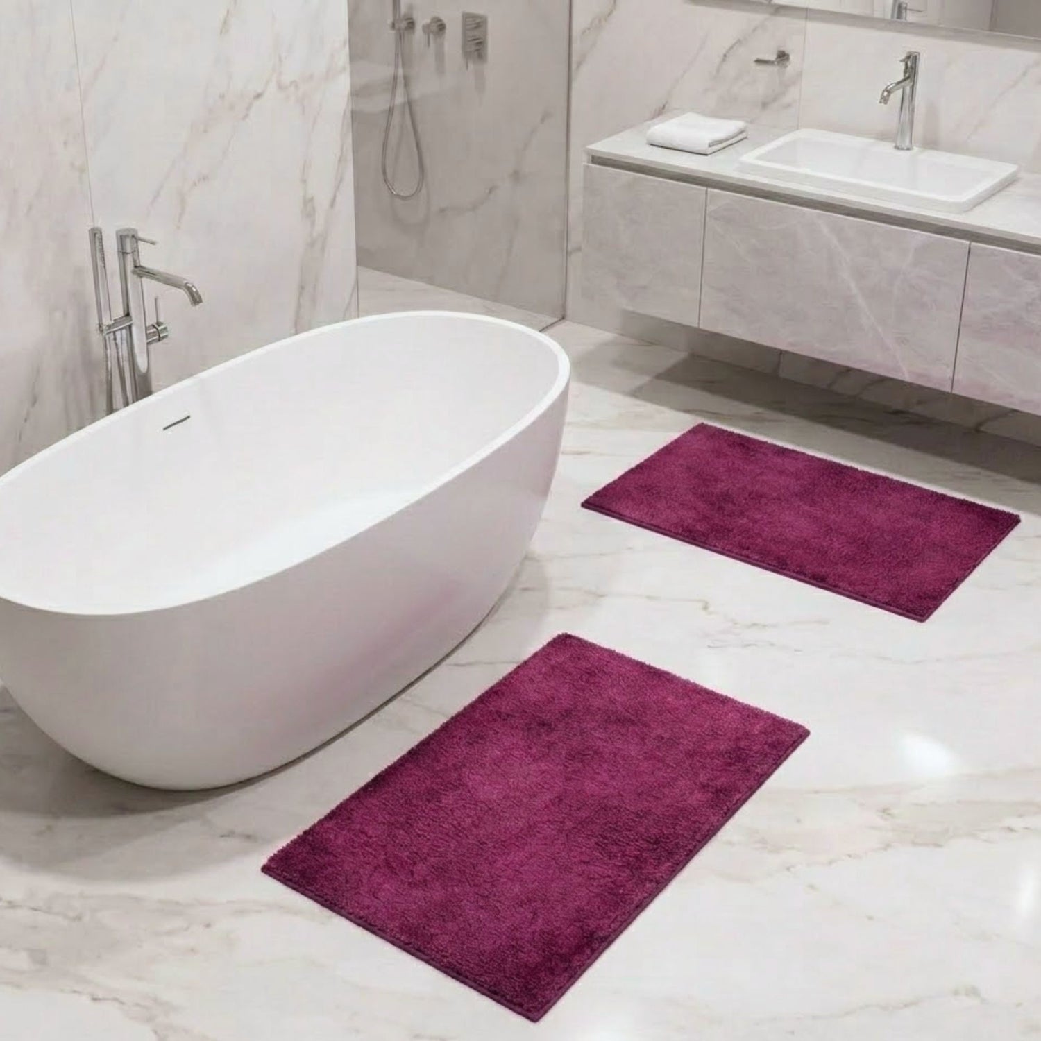 Maples Microfiber Anti Skid Super Absorbent Bathmat Set of 2 - Pano