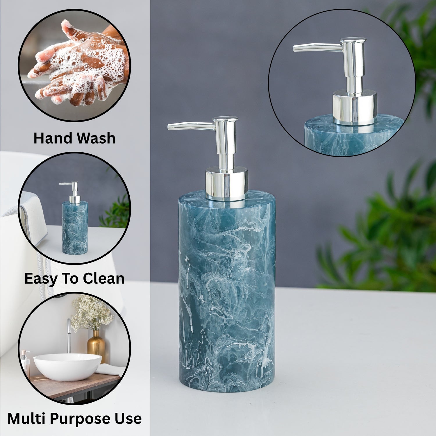 Exclusive Polyresin Soap Dispenser for Handwash for Bathroom Ocean Marble - Pano