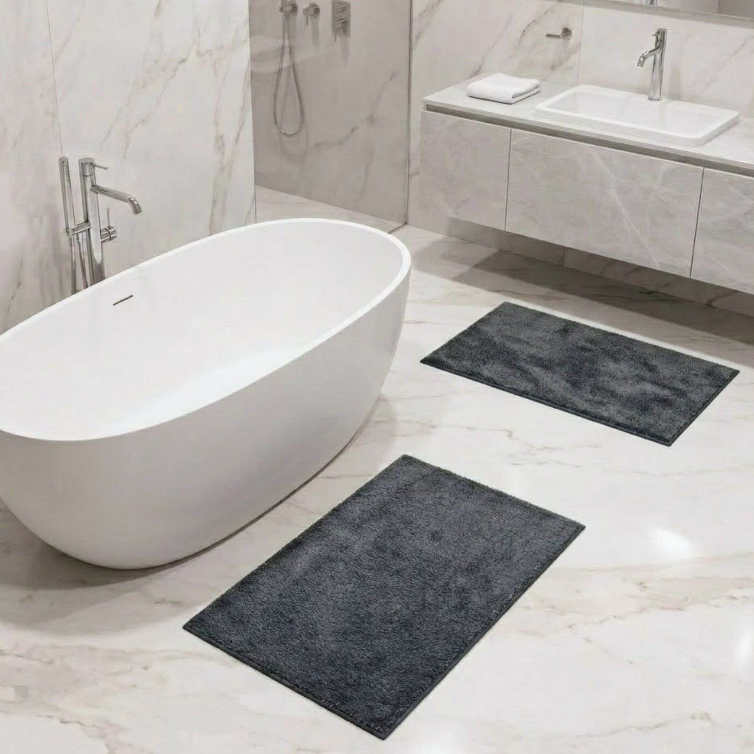 Maples Microfiber Anti Skid Super Absorbent Bathmat Set of 2 - Pano