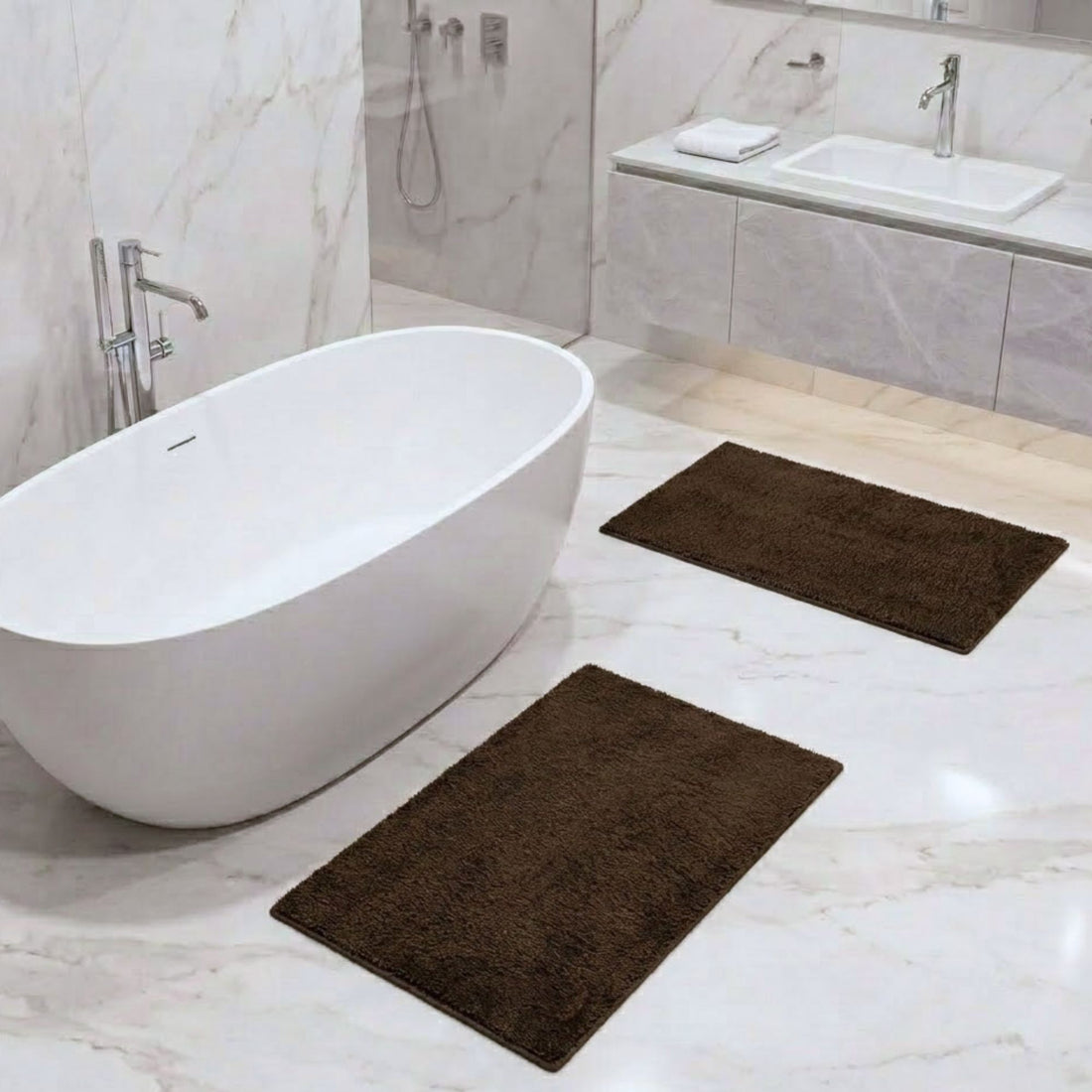 Maples Microfiber Anti Skid Super Absorbent Bathmat Set of 2 - Pano