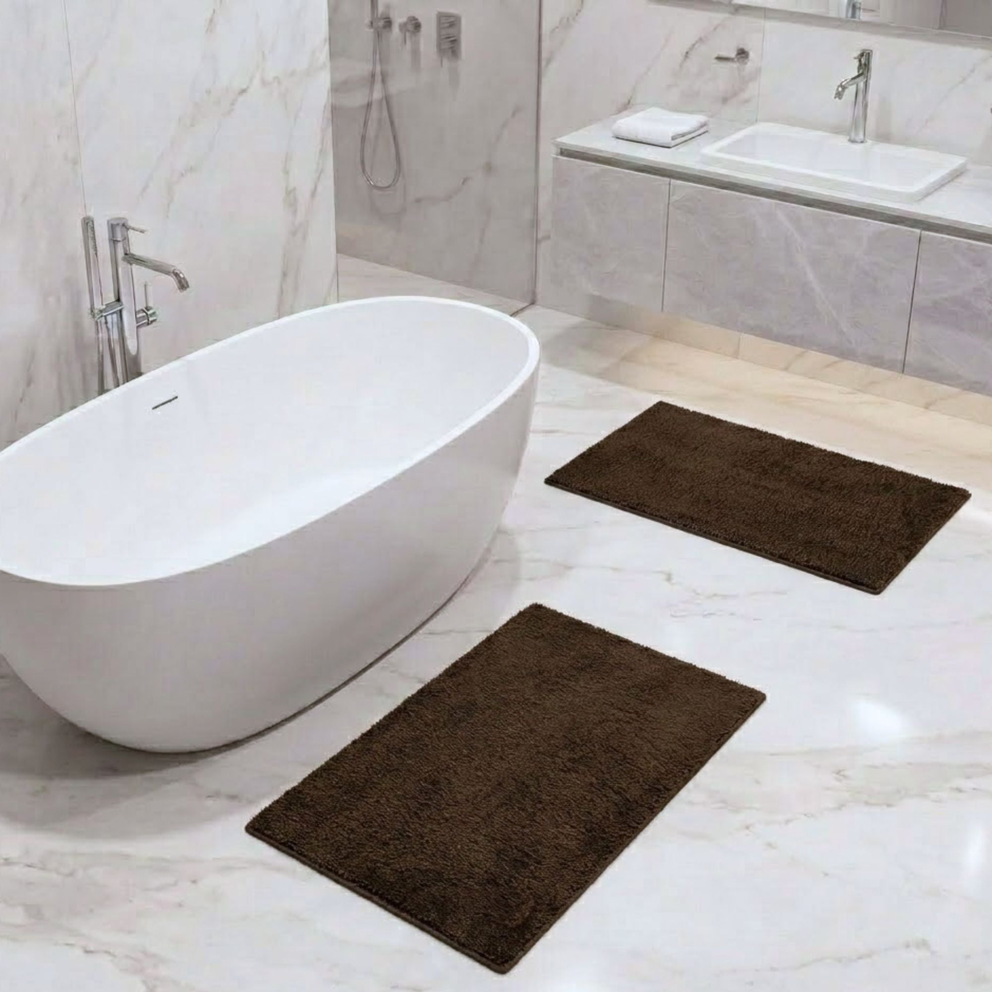 Maples Microfiber Anti Skid Super Absorbent Bathmat Set of 2 - Pano