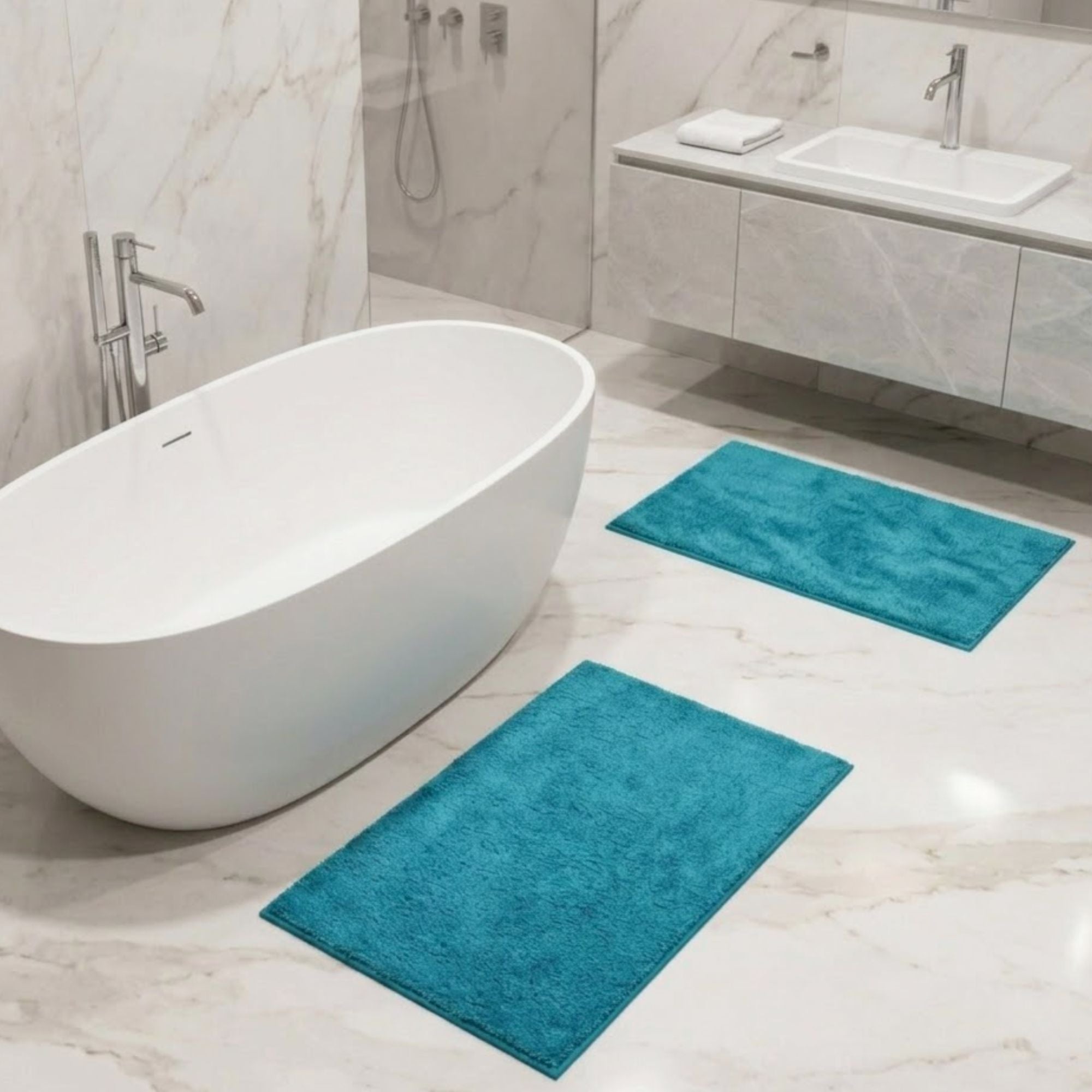 Maples Microfiber Anti Skid Super Absorbent Bathmat Set of 2 - Pano