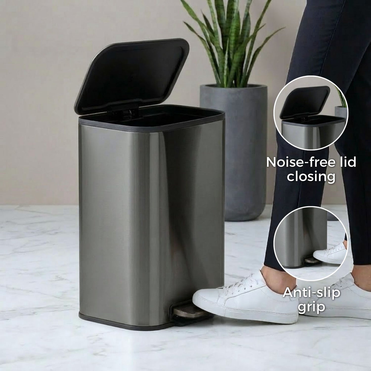 Binova Stainless Steel Soft Close Peddle Dustbins - Pano