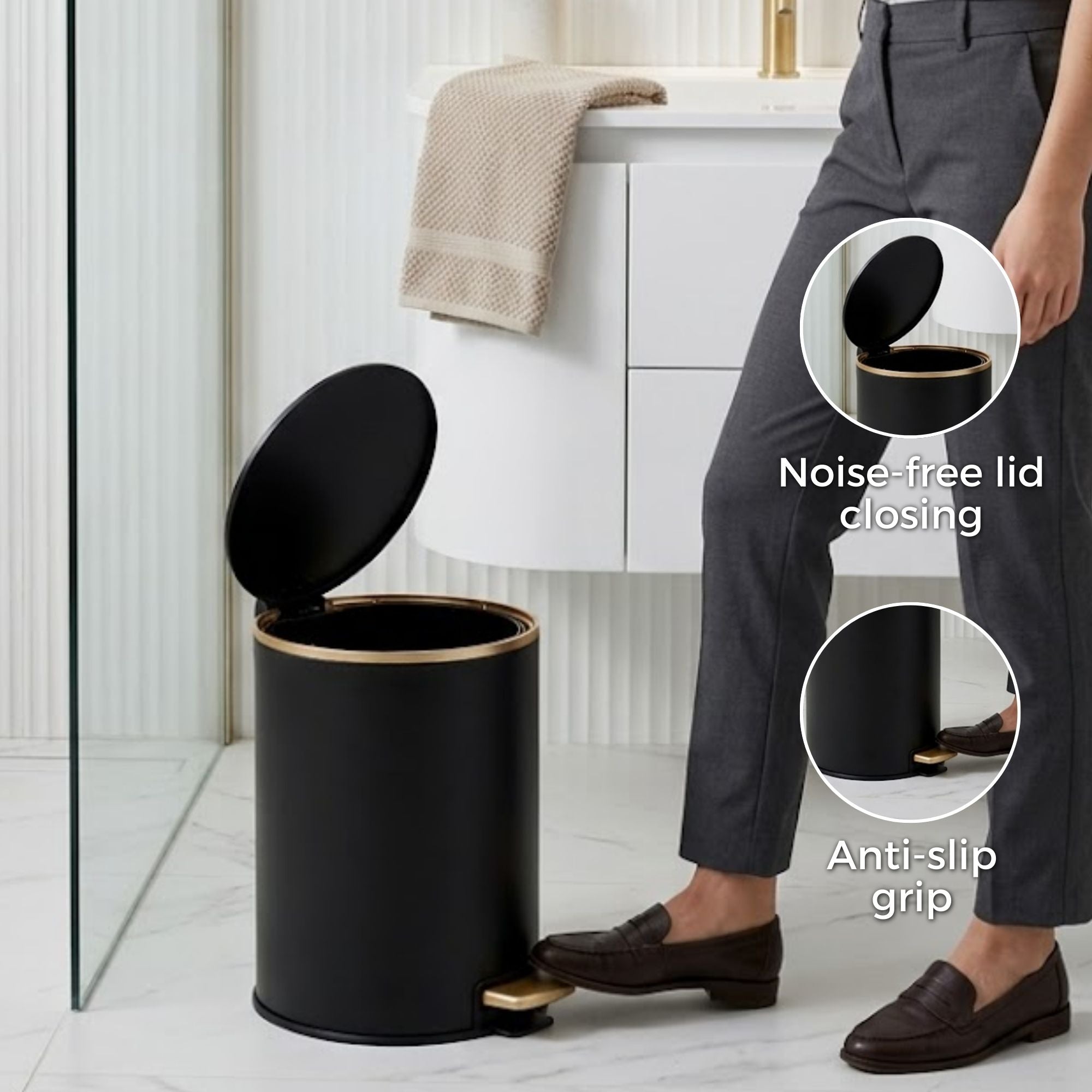 Oxford Stainless Steel Soft Close Peddle Dustbins 8 Litre - Pano