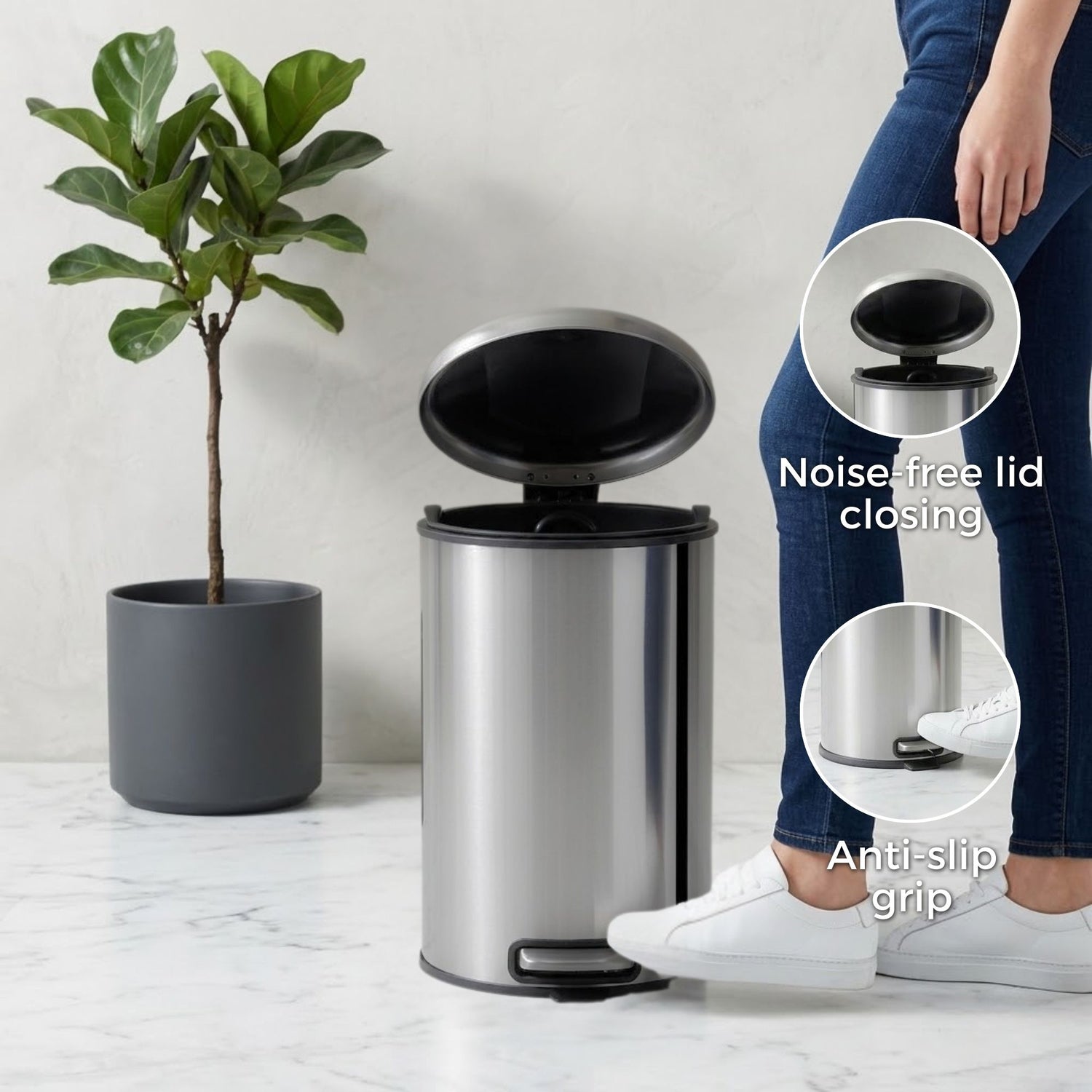 Levante Stainless Steel Soft Close Peddle Dustbins - Pano