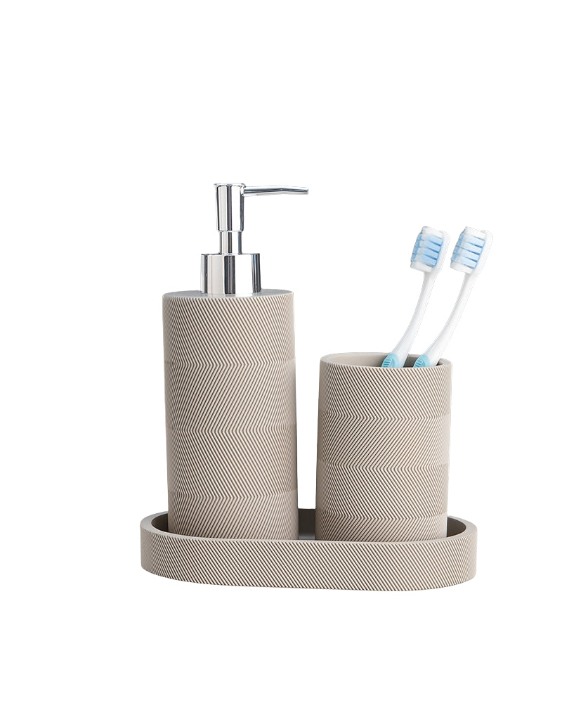 Stylish Polyresin Set of 3 with Soap Dispenser (Linen) - Pano