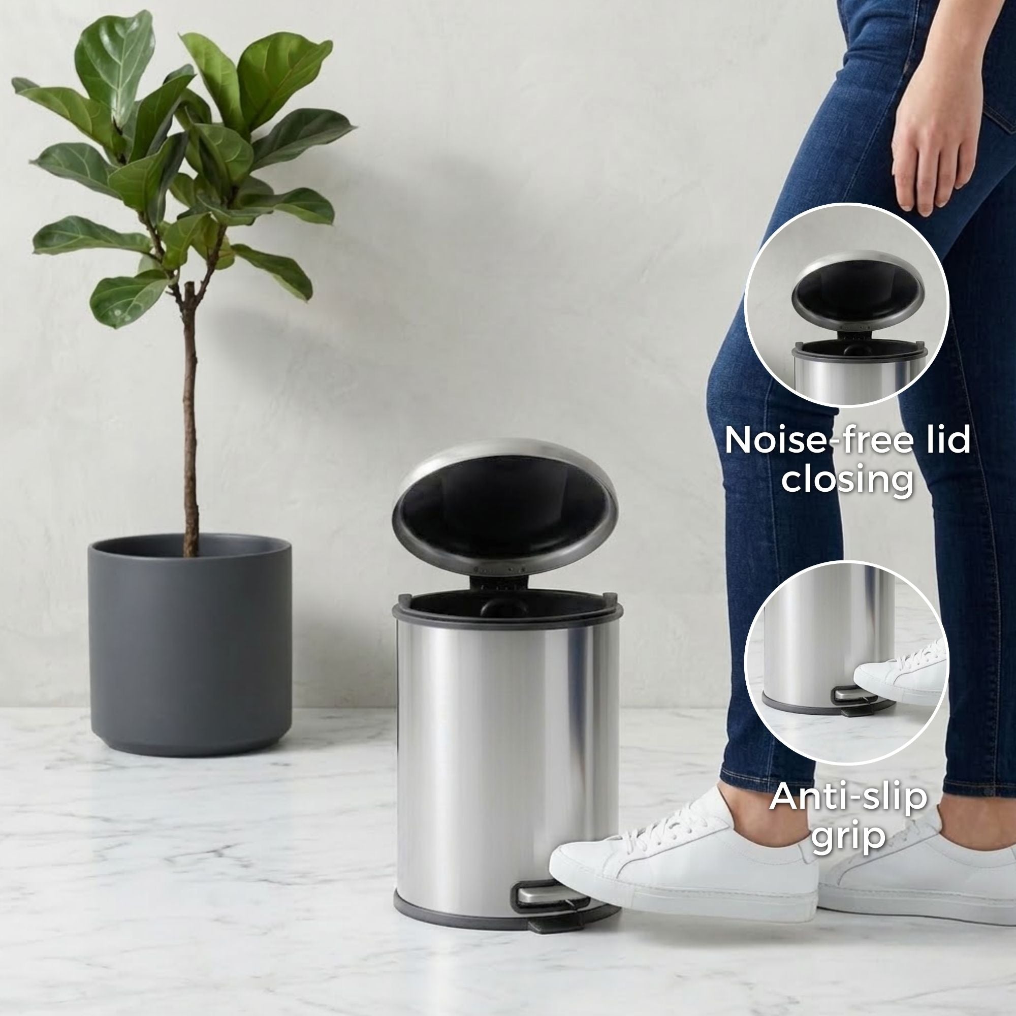 Levante Stainless Steel Soft Close Peddle Dustbins - Pano