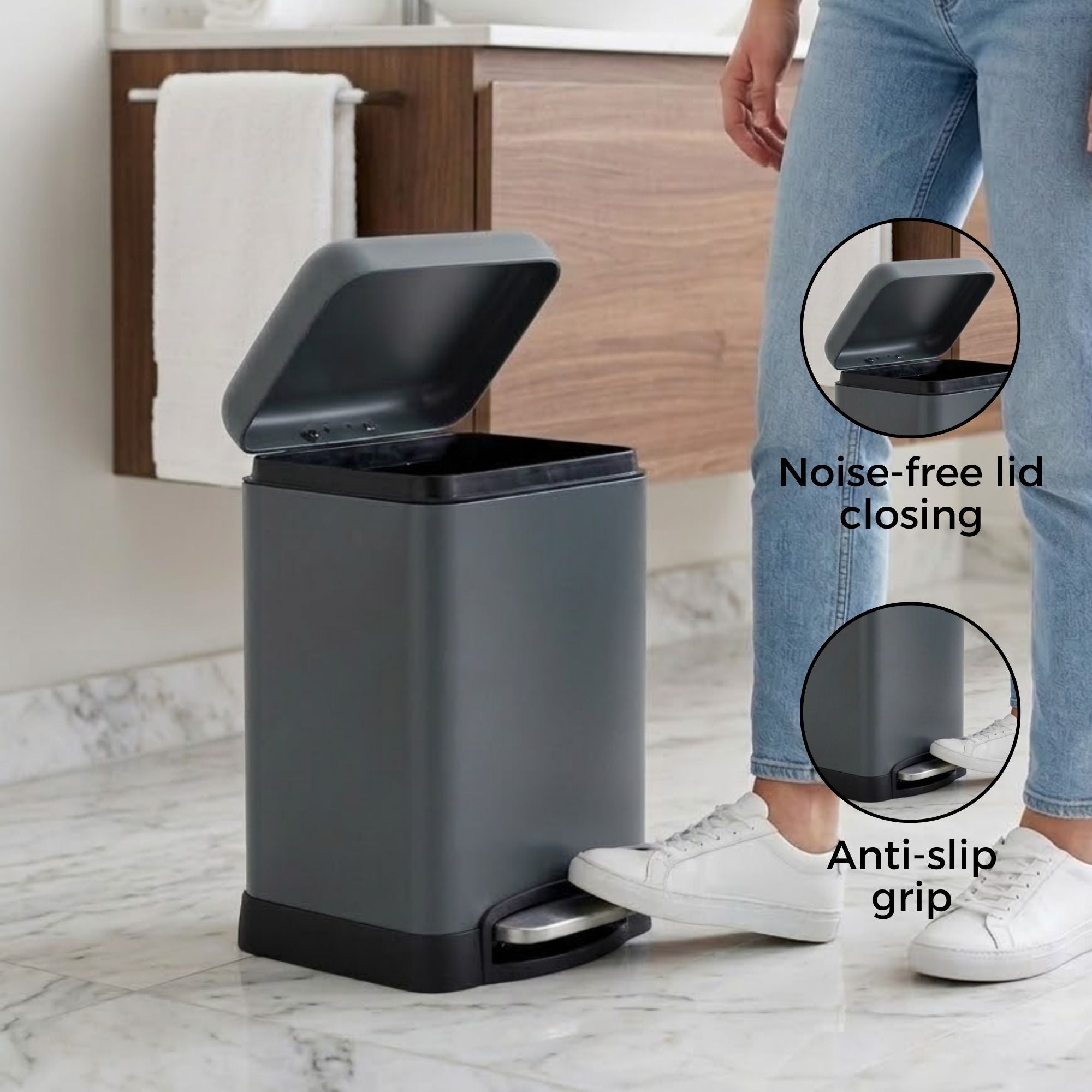 Scava Stainless Steel Soft Close Peddle Dustbins 6 Litre - Pano