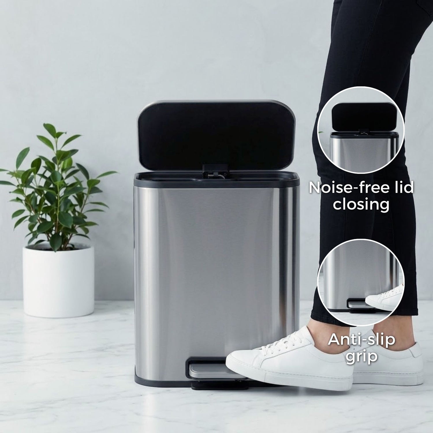 Binova Stainless Steel Soft Close Peddle Dustbins - Pano
