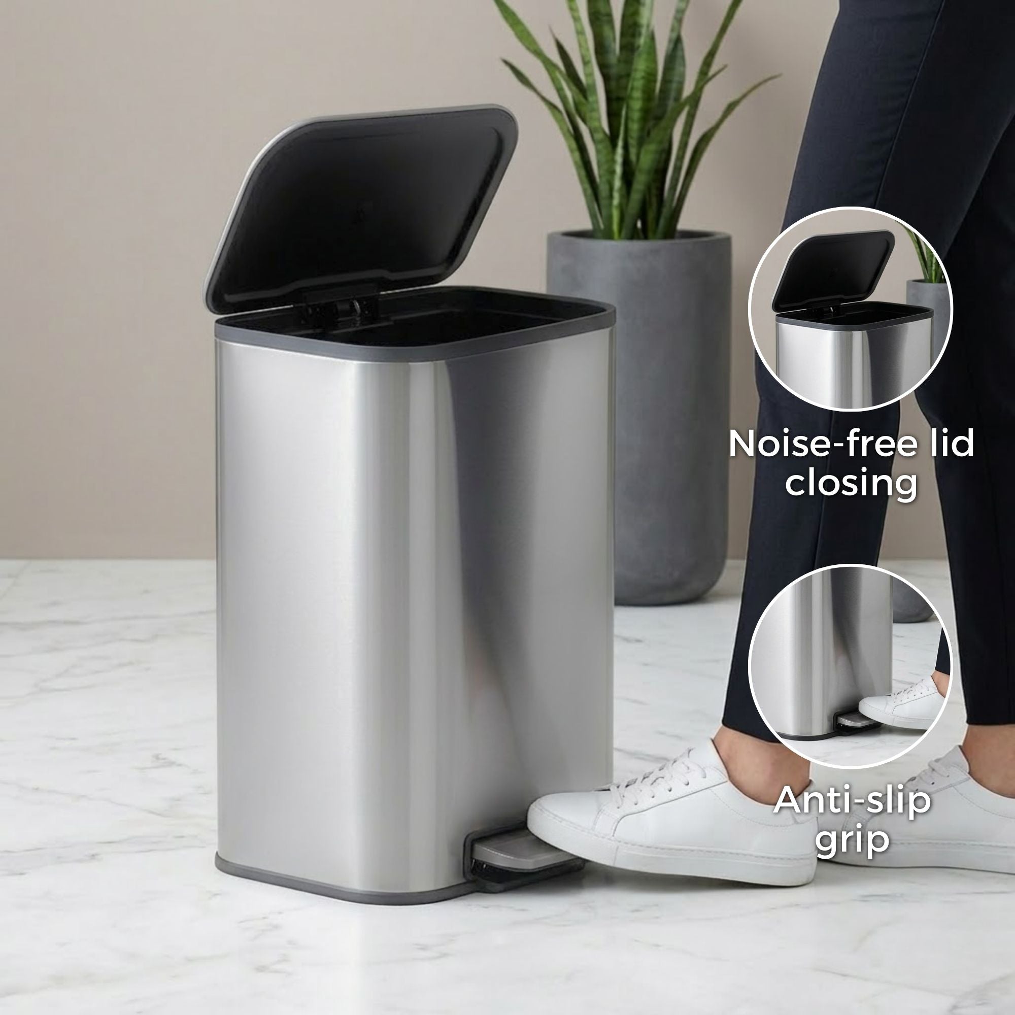 Binova Stainless Steel Soft Close Peddle Dustbins - Pano