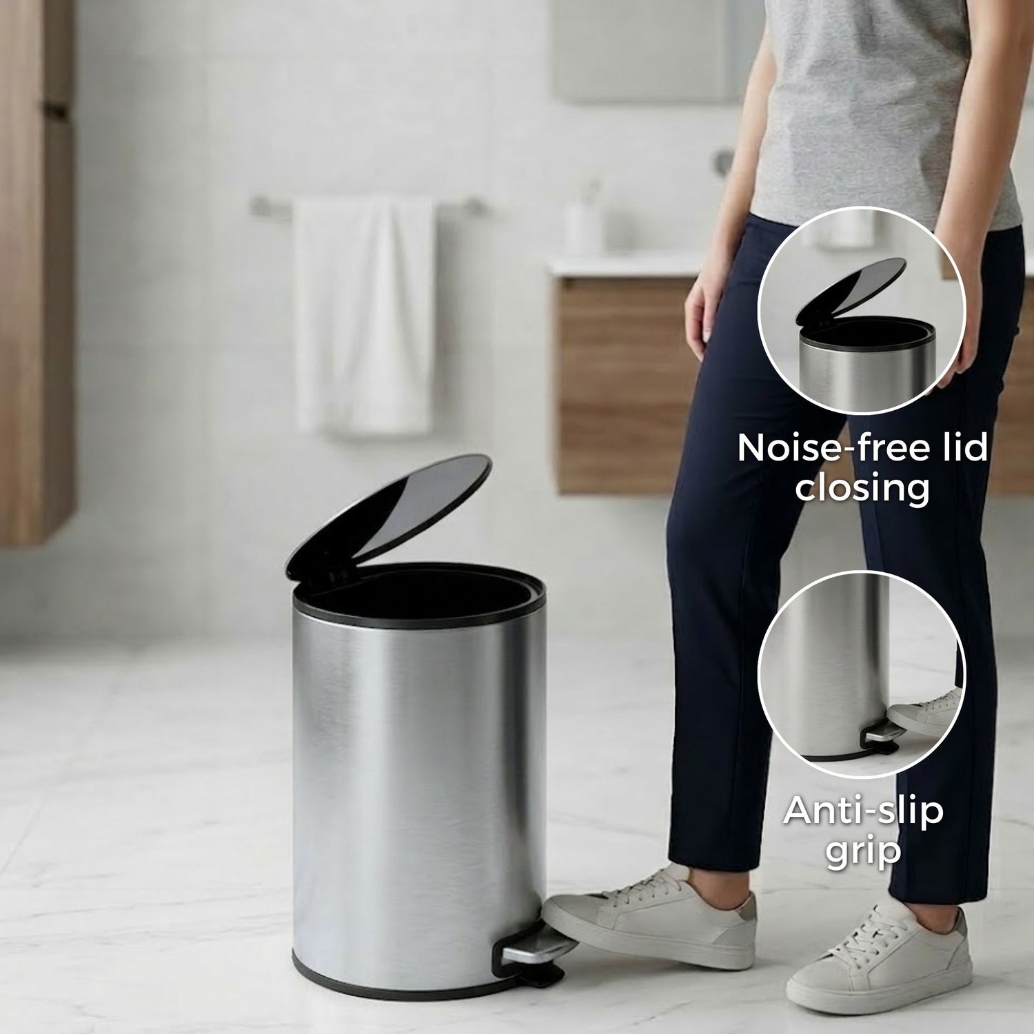 Oxford Stainless Steel Soft Close Peddle Dustbins 8 Litre - Pano
