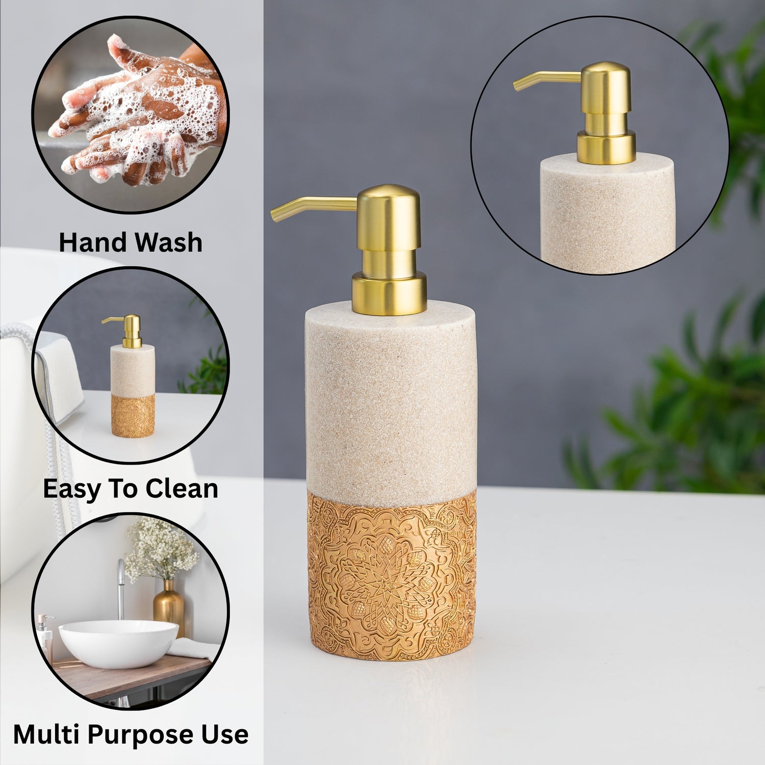 Exclusive Polyresin Soap Dispenser for Handwash for Bathroom Antique Gold - Pano