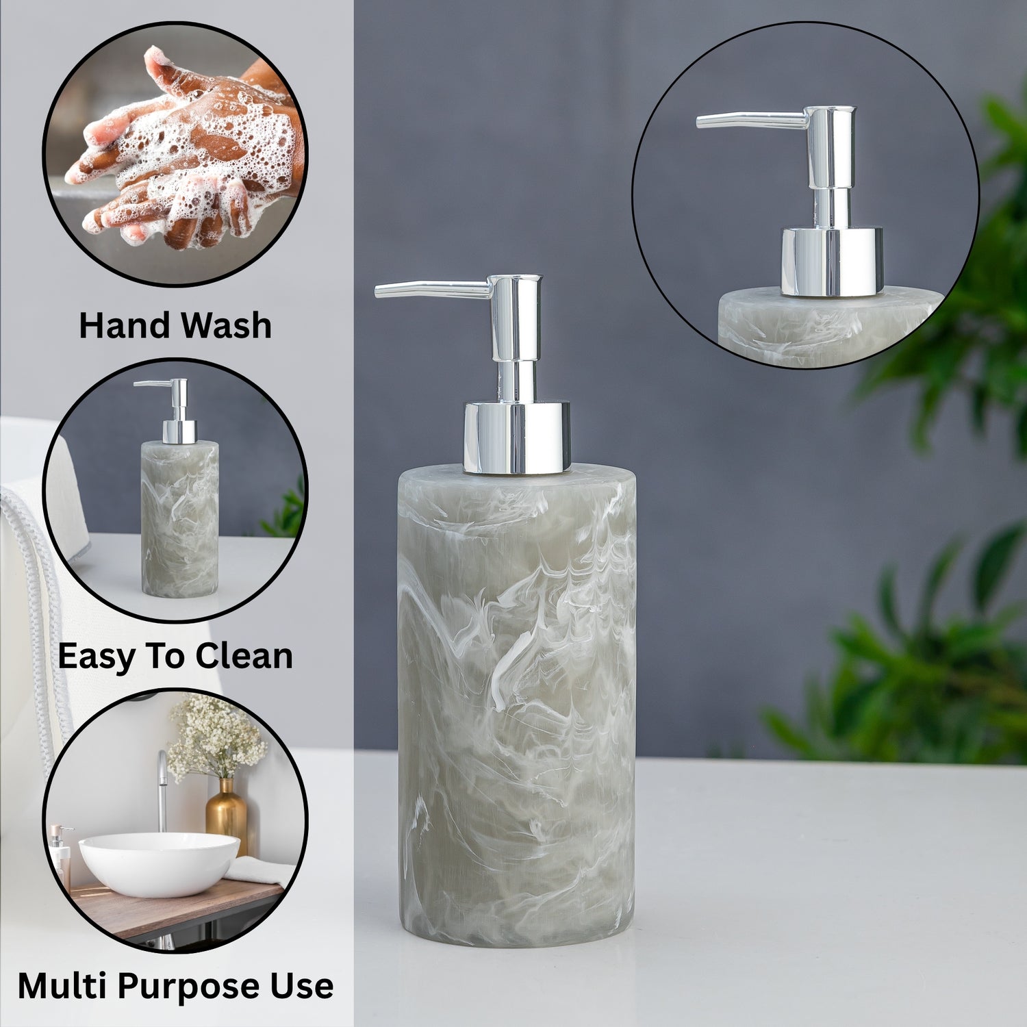 Exclusive Polyresin Soap Dispenser for Handwash for Bathroom Grey Marble - Pano