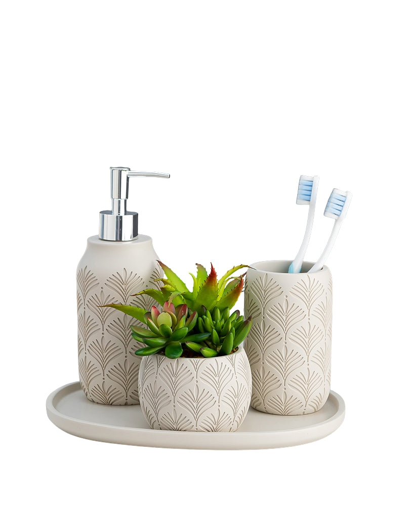 Exclusive Polyresin Bath Decor Bathroom Accessory Set of 4 Creamy - Pano