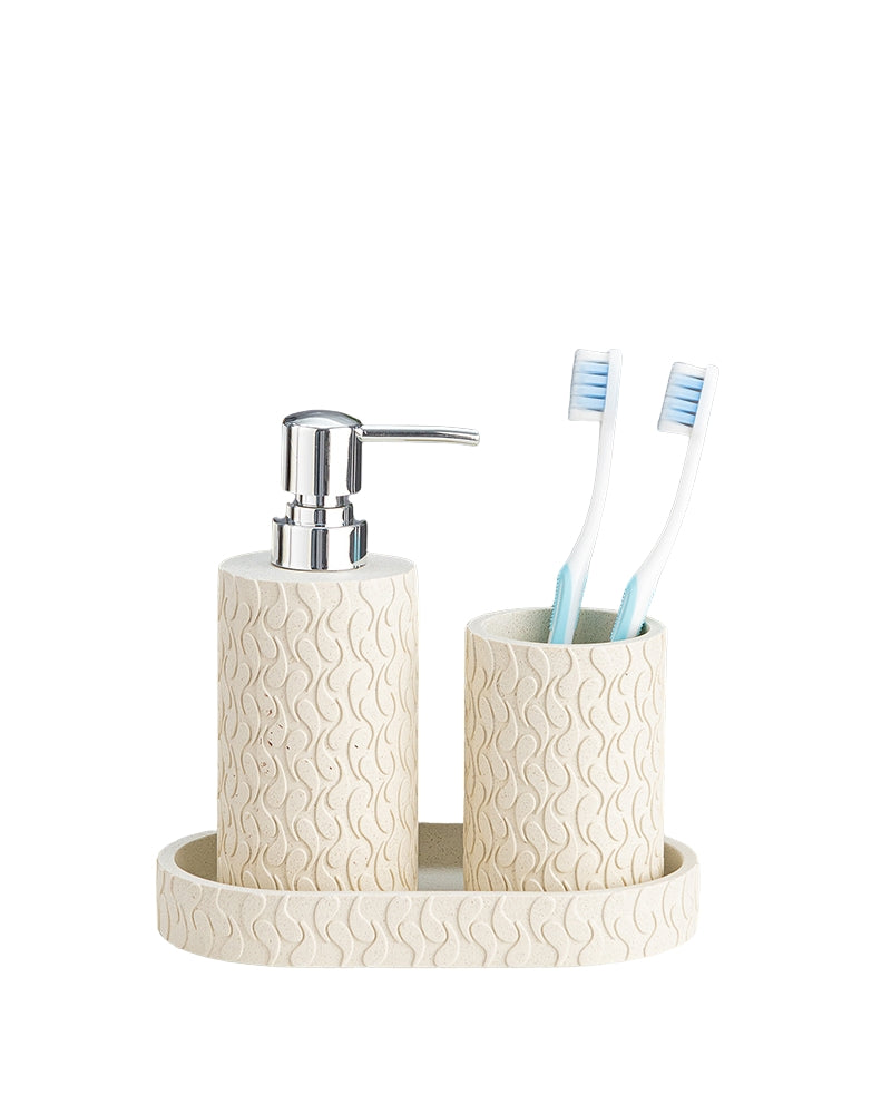 Stylish Polyresin Set of 3 with Soap Dispenser (Cream) - Pano
