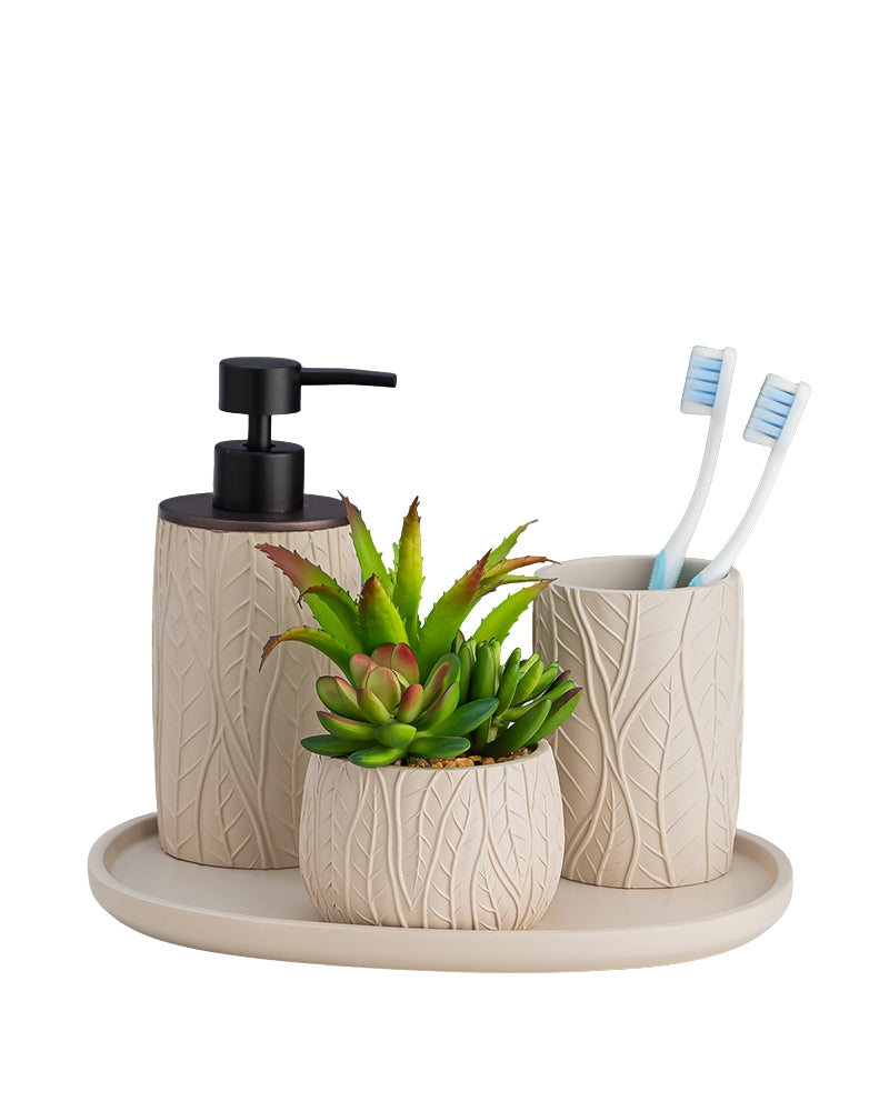 Exclusive Polyresin Bath Decor Bathroom Accessory Set of 4 Linen - Pano