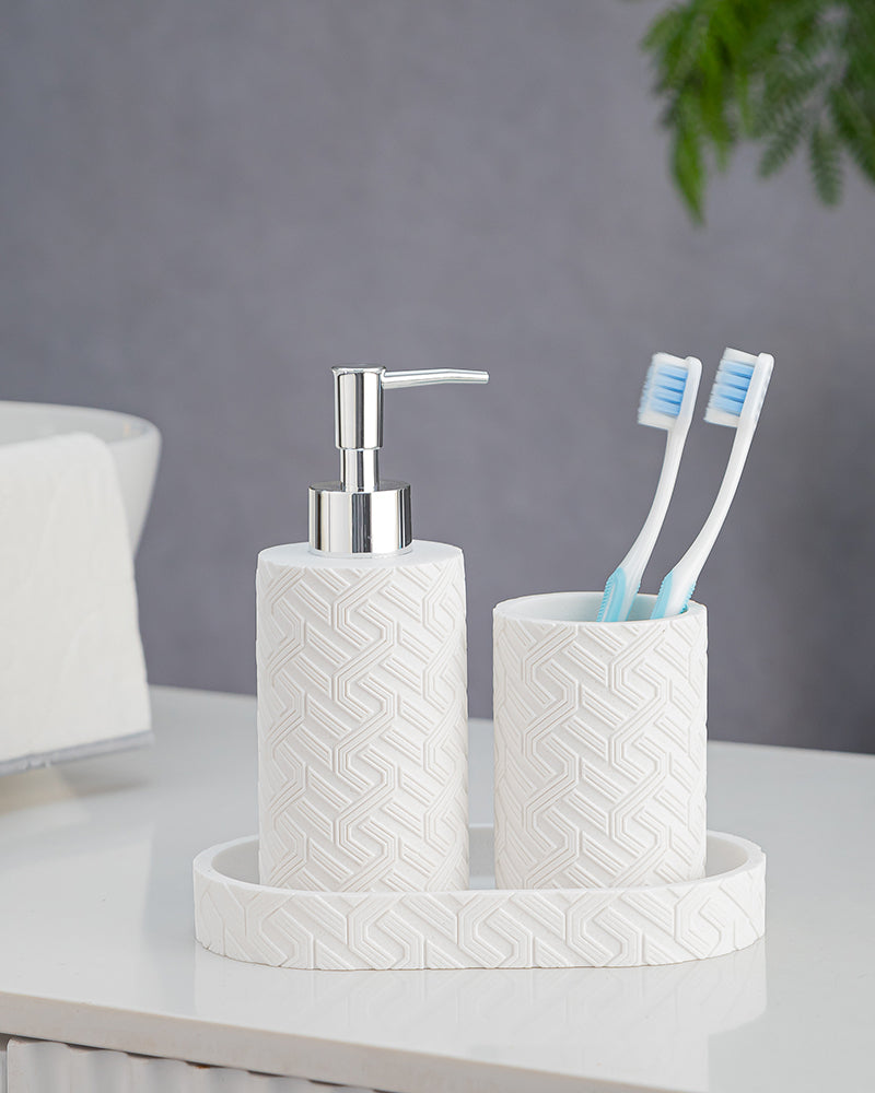 Stylish Polyresin Set of 3 with Soap Dispenser (Moon Light) - Pano