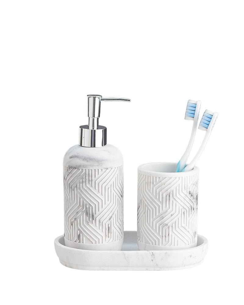 Stylish Polyresin Set of 3 with Soap Dispenser ( Snow) - Pano