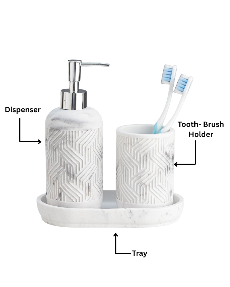 Stylish Polyresin Set of 3 with Soap Dispenser ( Snow) - Pano