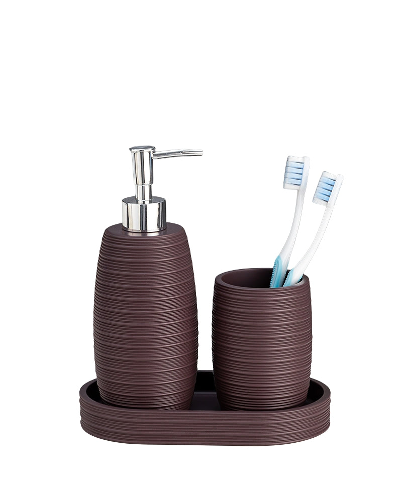 Stylish Polyresin Set of 3 with Soap Dispenser (Plum) - Pano