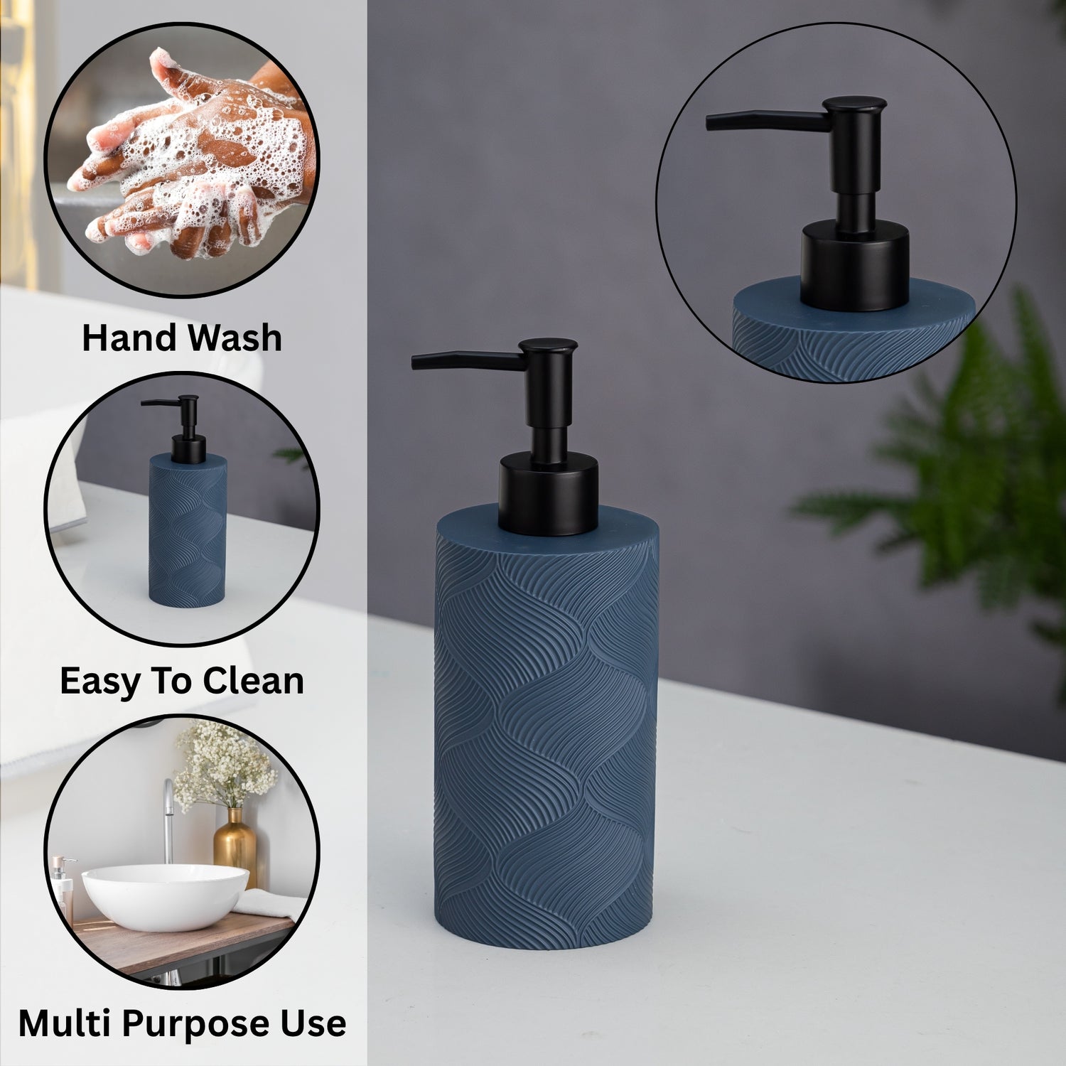 Exclusive Polyresin Soap Dispenser for Handwash for Bathroom Ink Blue - Pano