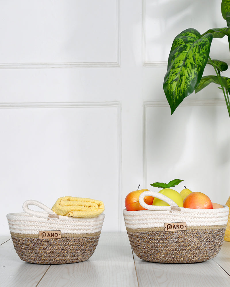 Naples Polypropylene Beige Multi-Storage Basket Pack of 2 Basket - Pano Pano
