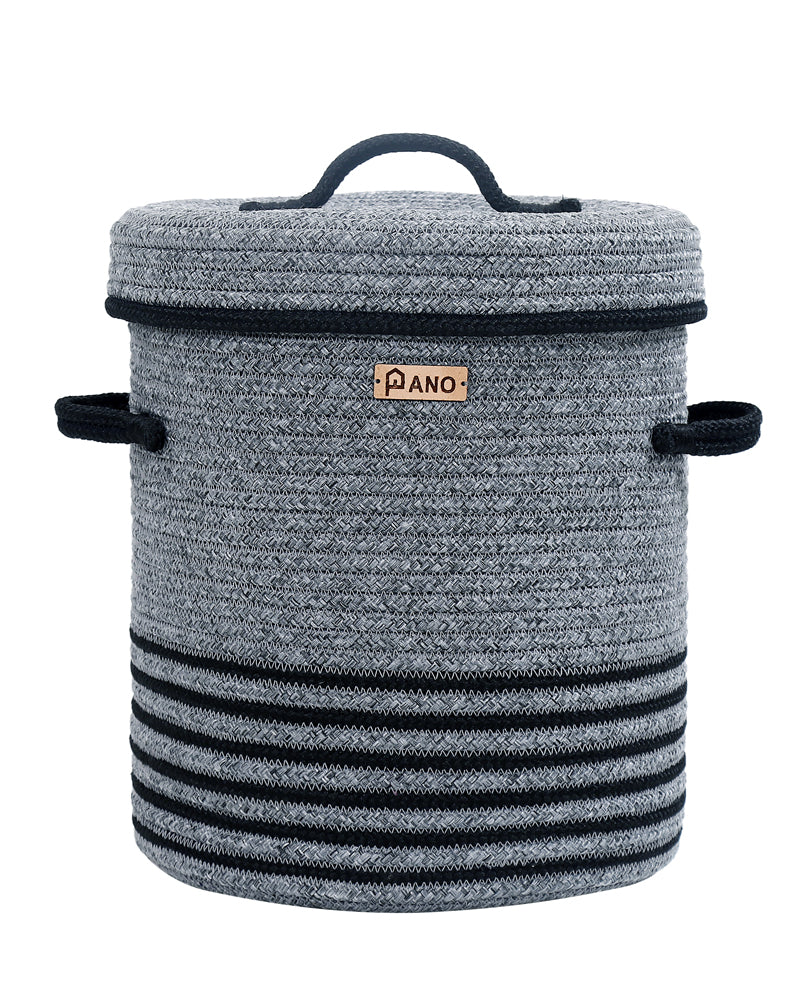 Stripe Laundry Basket Multi Purpose with Lid Charcoal - Pano