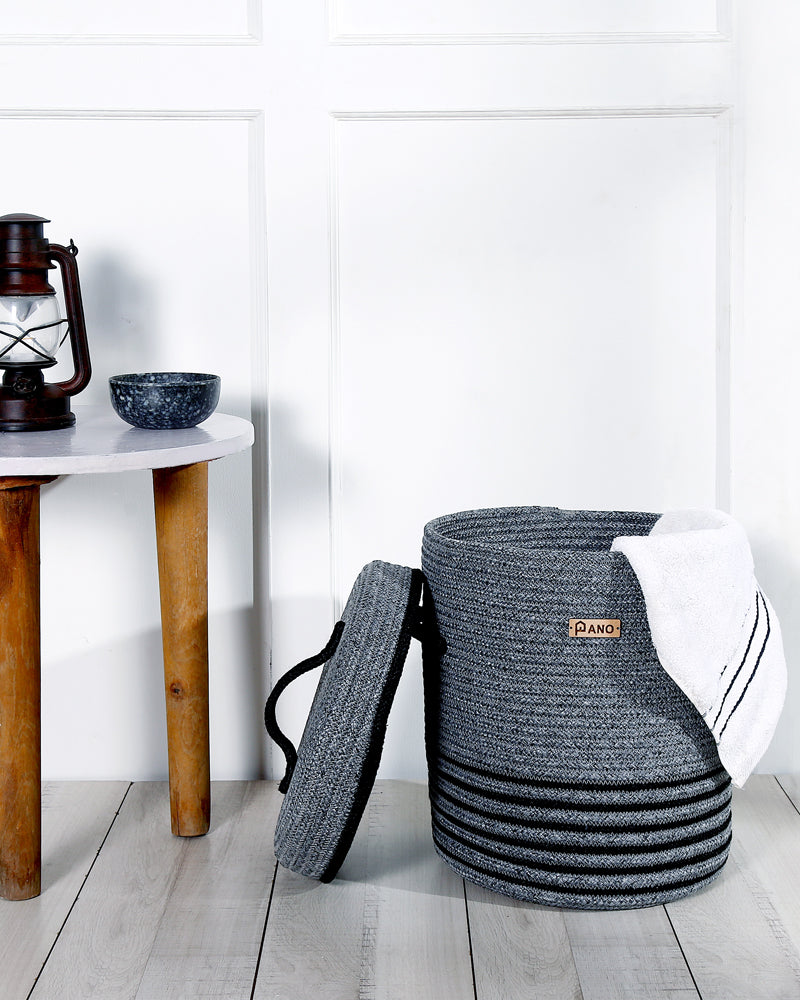 Stripe Laundry Basket Multi Purpose with Lid Charcoal - Pano