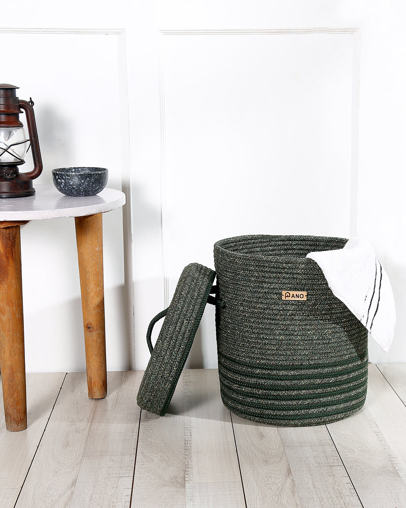 Stripe Laundry Basket Multi Purpose with Lid Green - Pano