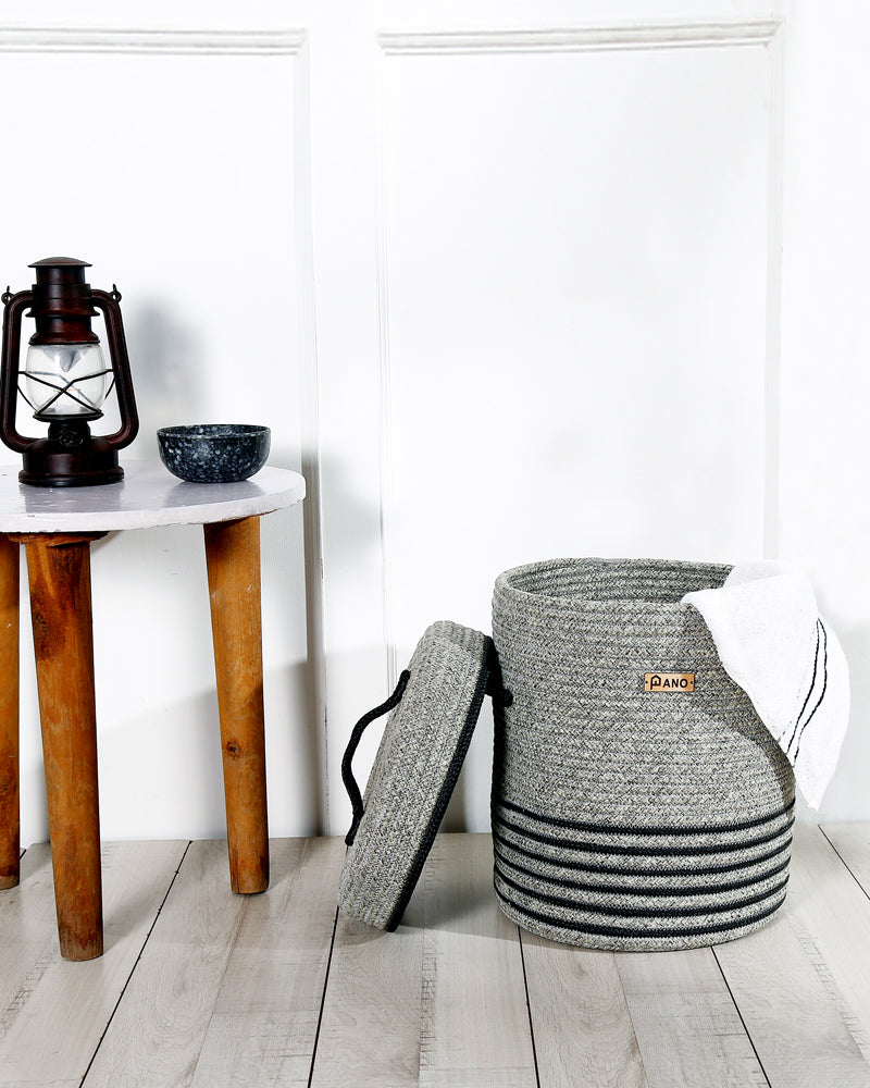 Stripe Laundry Basket Multi Purpose with Lid Grey - Pano Pano