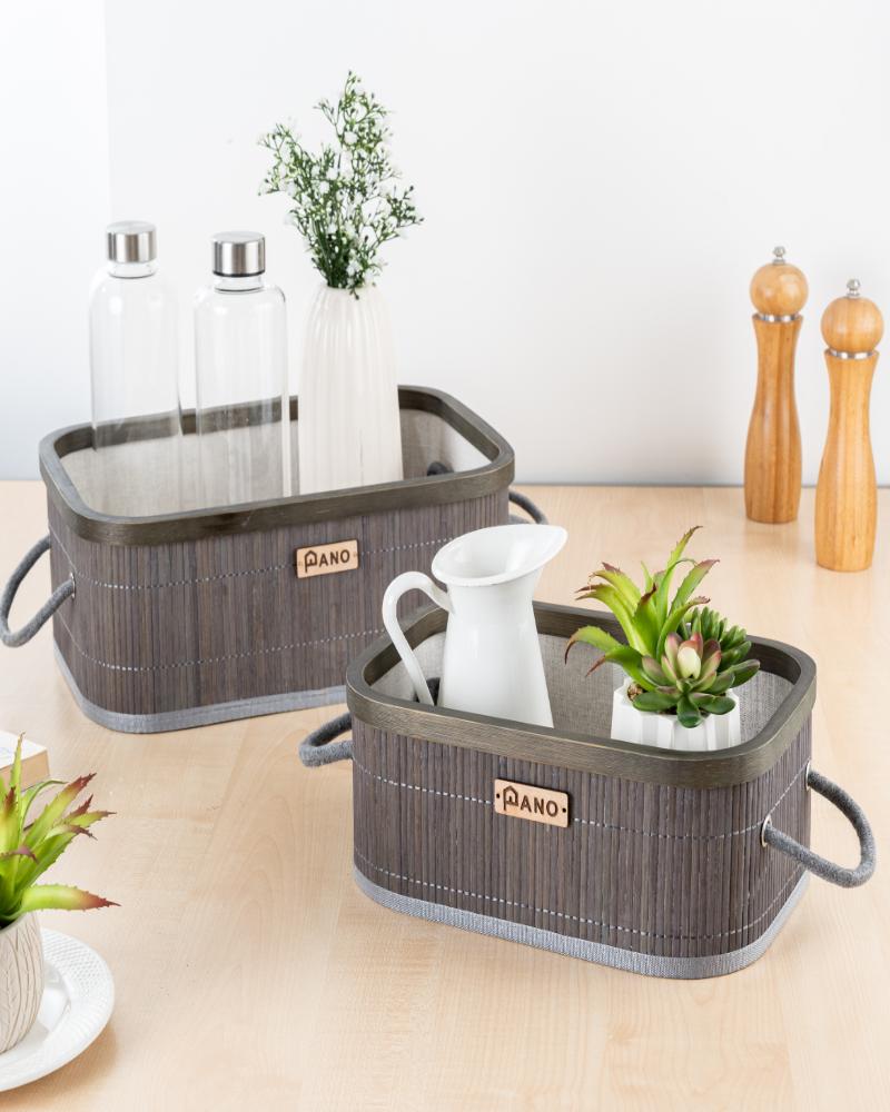 Bamboo Kitchen Utility Bern Basket Stone Grey | Storage Organiser - Pano