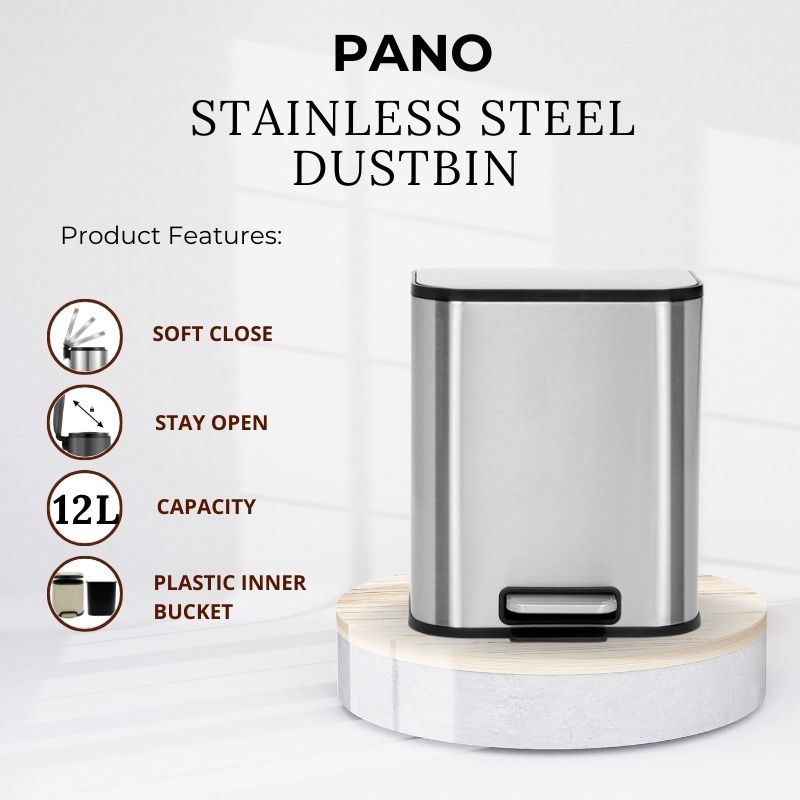 Binova Stainless Steel Soft Close Peddle Dustbins 12 Litre - Pano Pano