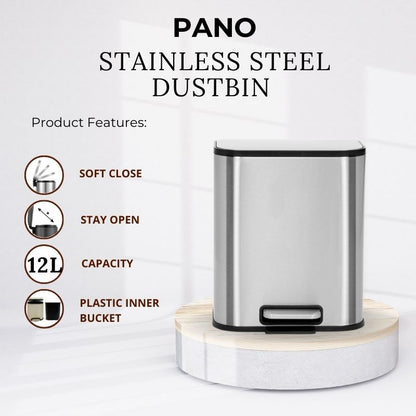 Binova Stainless Steel Soft Close Peddle Dustbins 12 Litre - Pano Pano