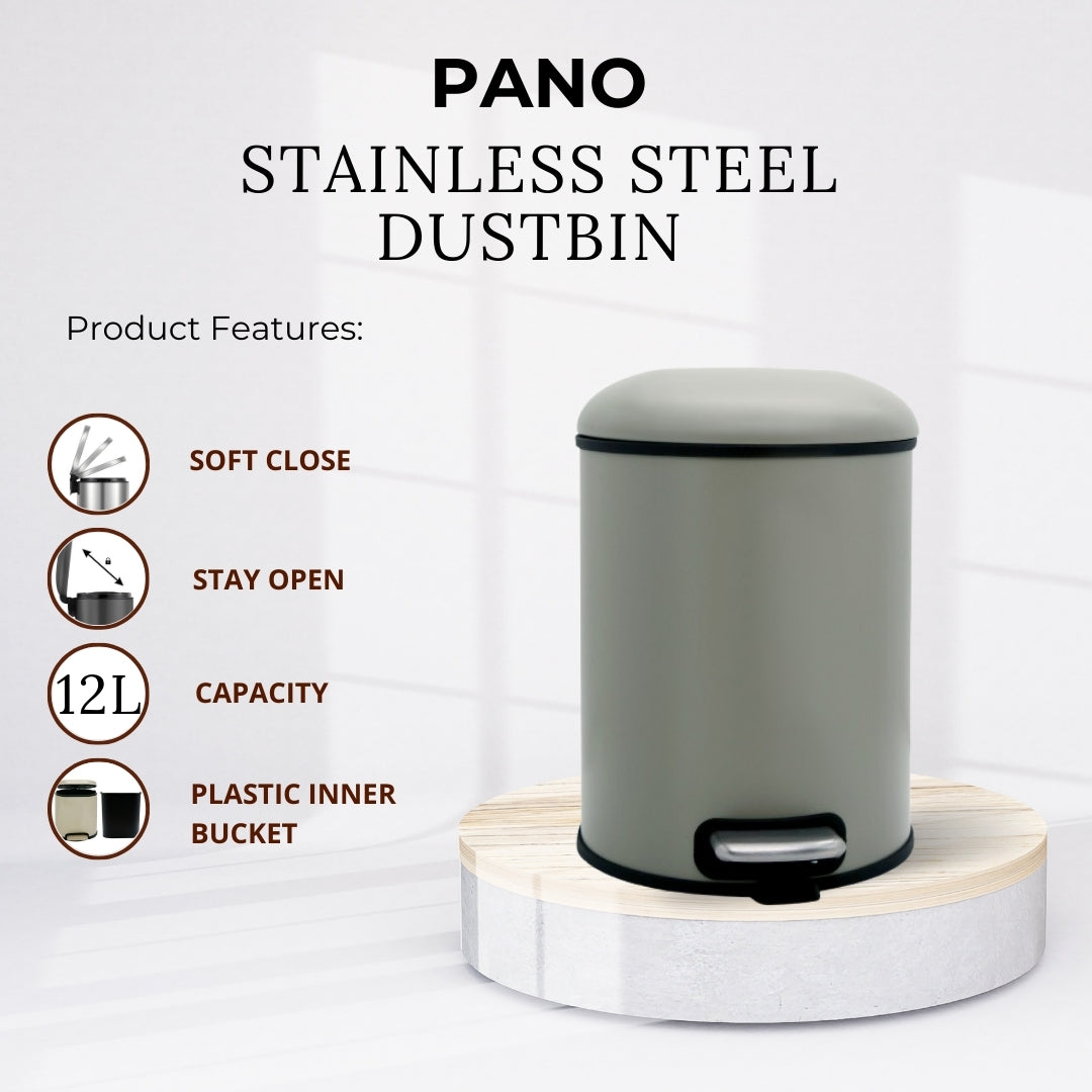 Stainless Steel Soft Close Step Bin 12 Litre Beige Pano