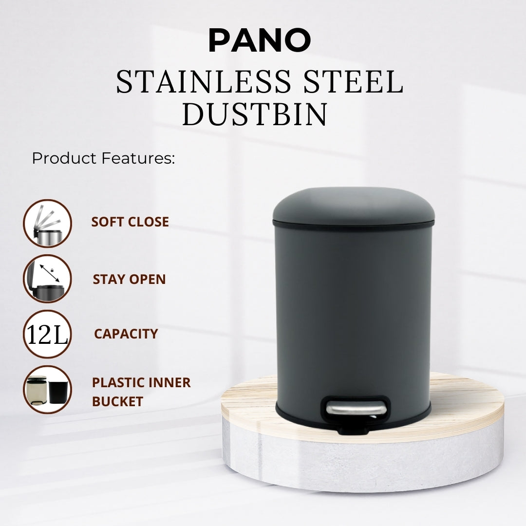 Stainless Steel Soft Close Step Bin 12 Litre Grey Pano