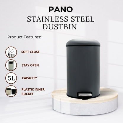 Stainless Steel Soft Close Step Bin 5 Litre Grey Pano
