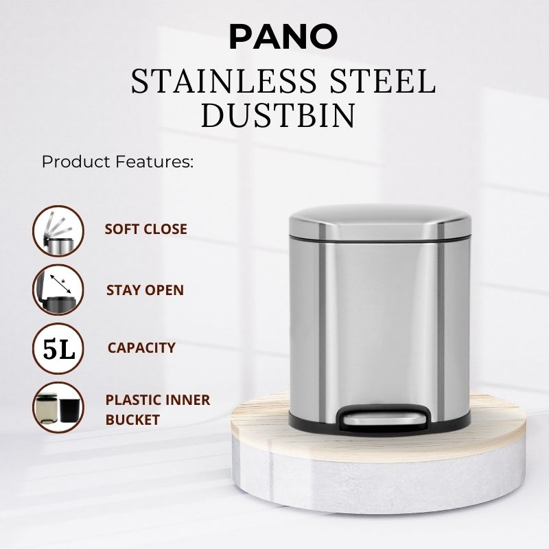 Masa Stainless Steel Soft Close Peddle Dustbins 5 Litre - Pano