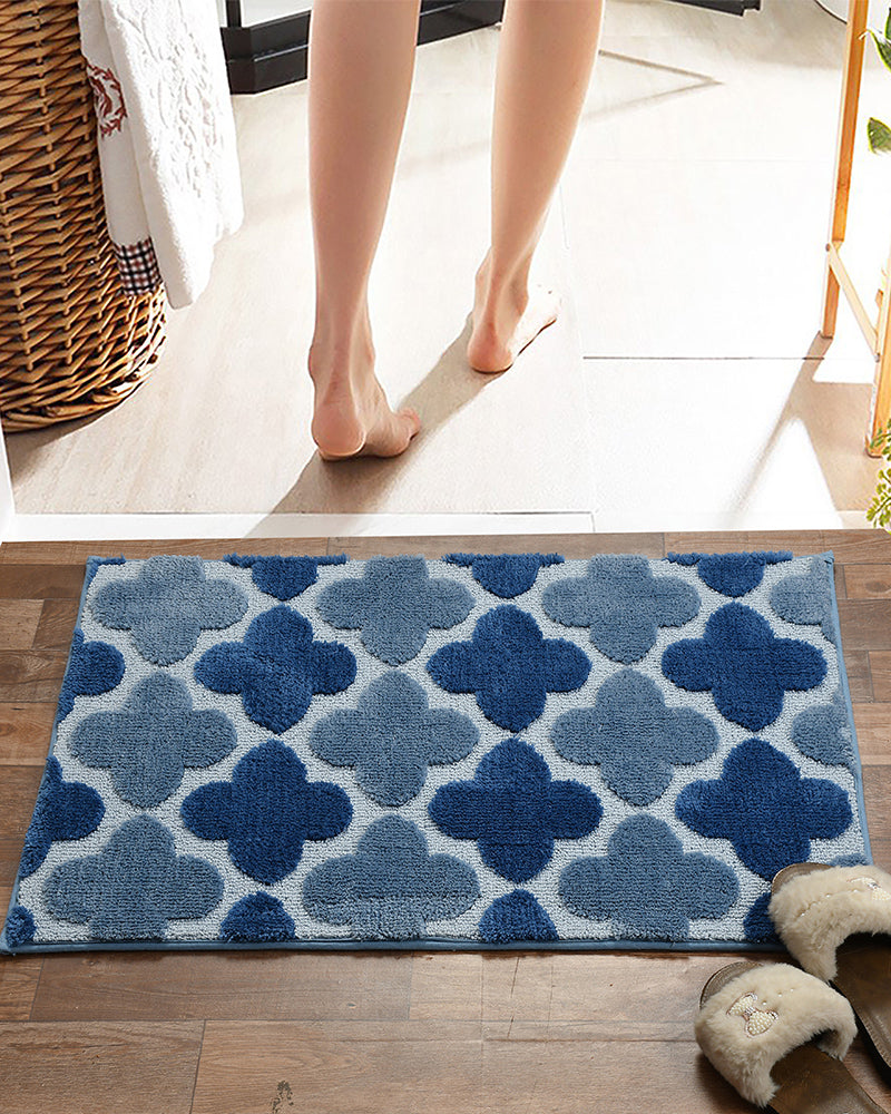 Abstract Microfiber Blue Anti Skid Bathmat - Pano Pano