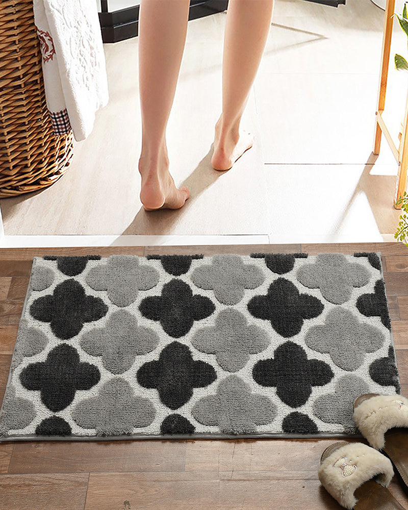 Abstract Microfiber Grey Anti Skid Bathmat - Pano