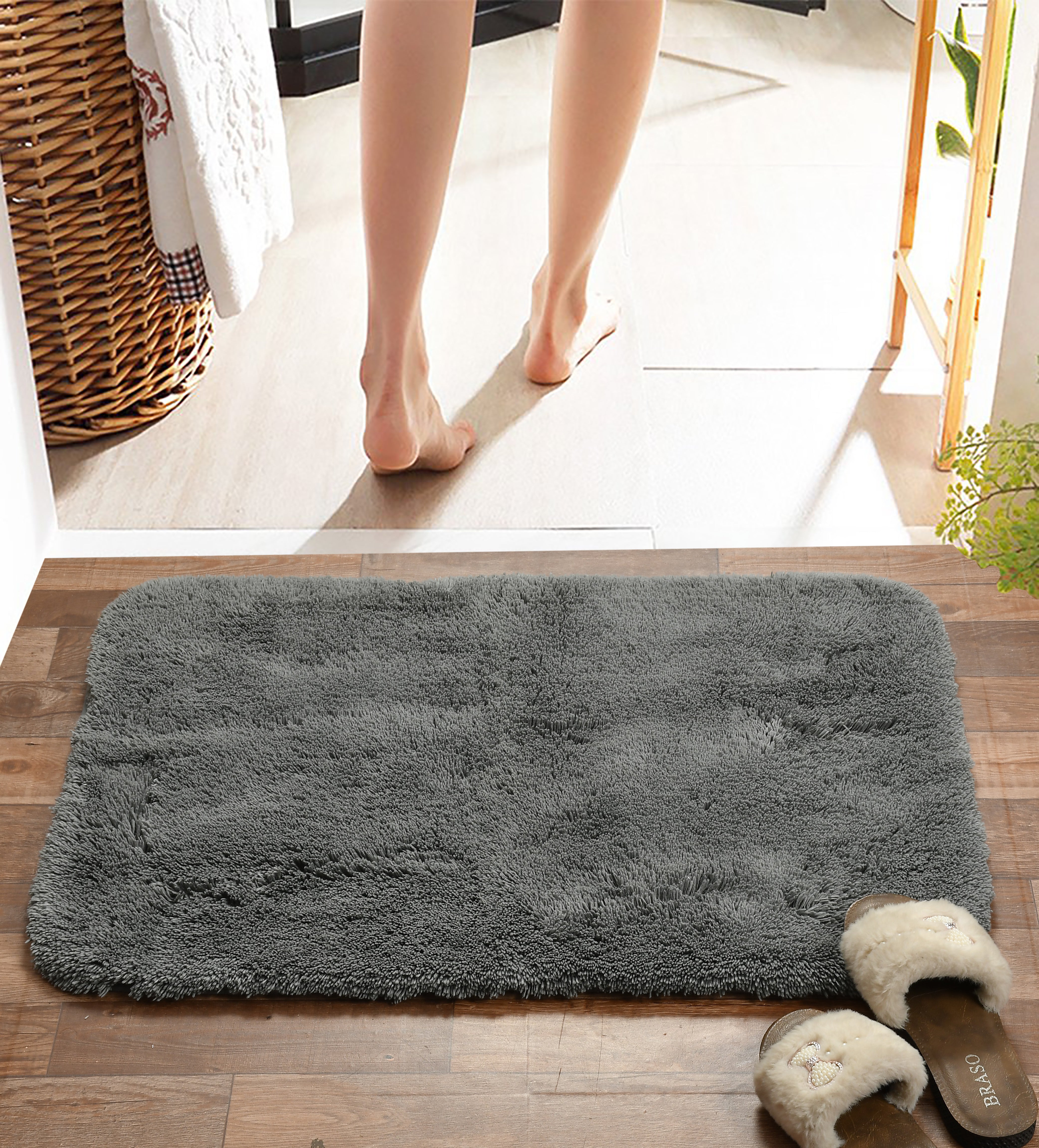 Aura Microfiber Charcoal Anti Skid Bathmat - Pano