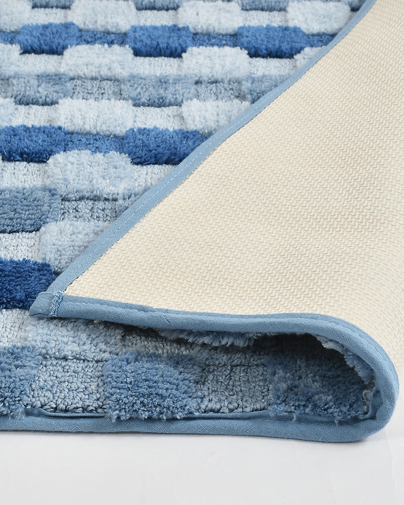 Blocks Microfiber Blue Anti Skid Bathmat - Pano Pano